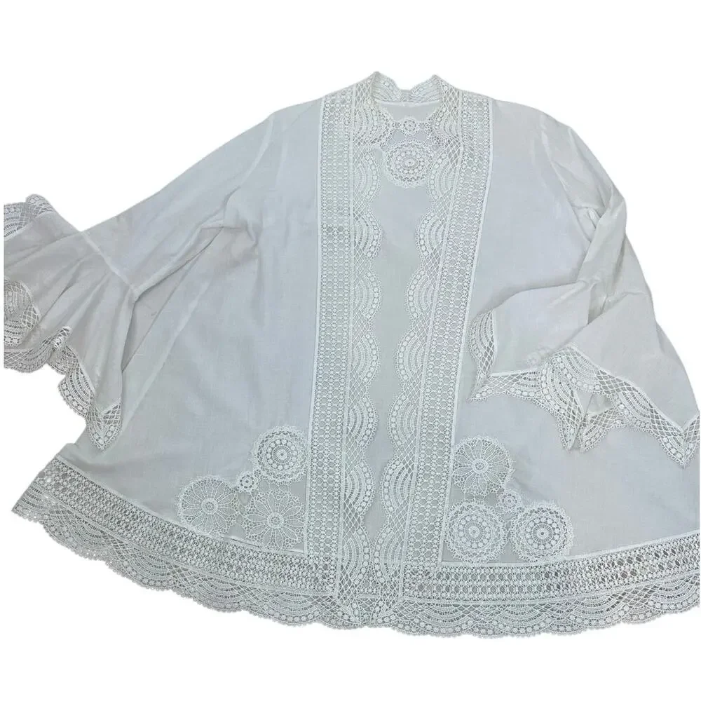 Gottex Women's White Crochet Lace Long Sleeve Swim Suit Cover Up Size Medium